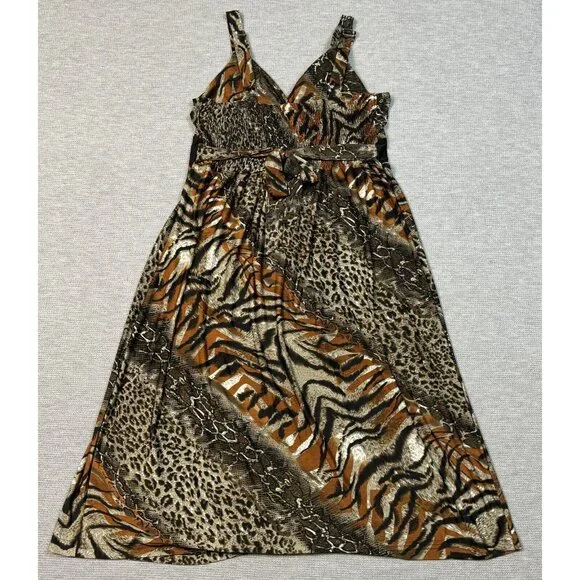 Studio West Apparel Sleeveless Midi Dress Womens Size L Multicolor Animal Print - Picture 7 of 14